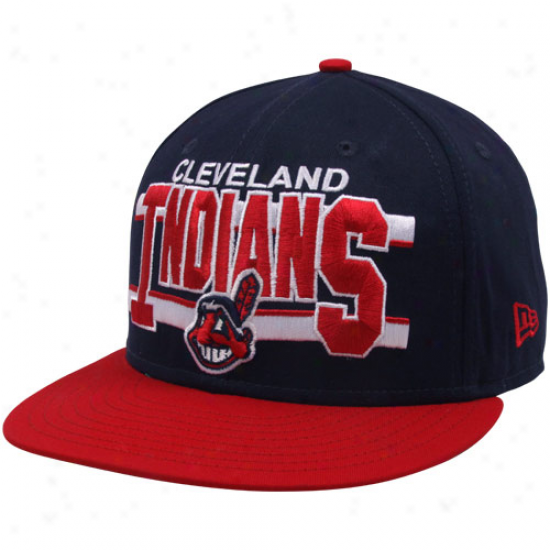 New Era Cleveland Indians Navy Blue-red Word Stripe 9fifty Snapback Adjustabe Hat