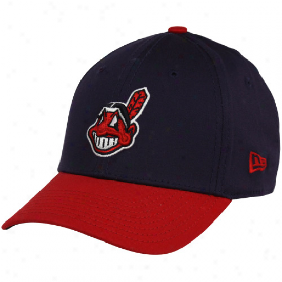 New Era Cleveland Indians Youth Navy Blue-red Team Ink Adjustable Hat