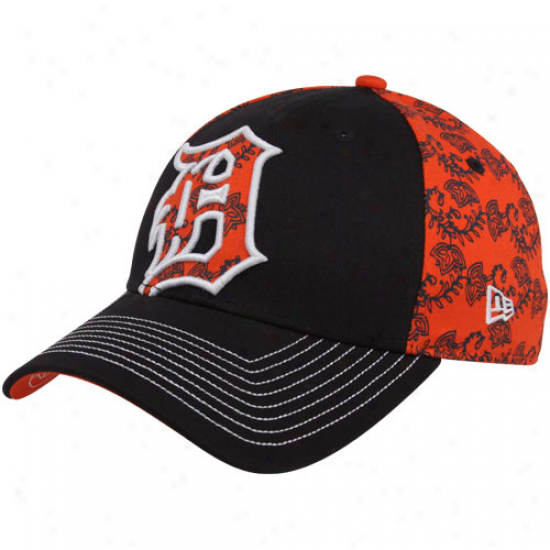 New Era Detroit Tigers Ladies Navy Blue-orange Lace Shimmer Adjustable Hat