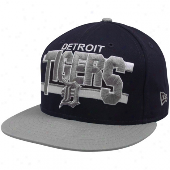 New Era Detroit Tigers Navy Blue-gray Report Stripe 9fifty Snapback Adjustable Hat