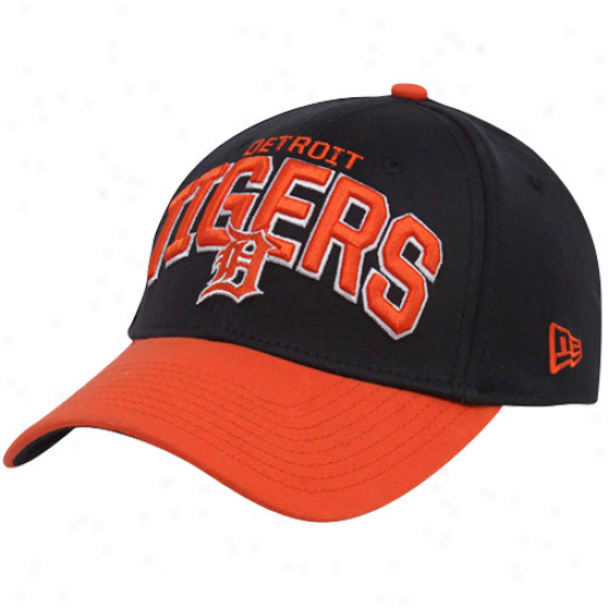 New Era Detroit Tigers Navy Blue-orange Old School Classic 39thirty Flex Fit Hat