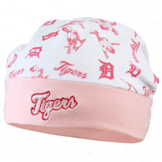 New Epoch Detroit Tigers Newborn Girls White-pink Reversible Knit Beanie