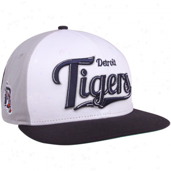 New Era Detroit Tigers White-navy Blue-gray 9fifty Script Wheel Snapback Adjustable Hat