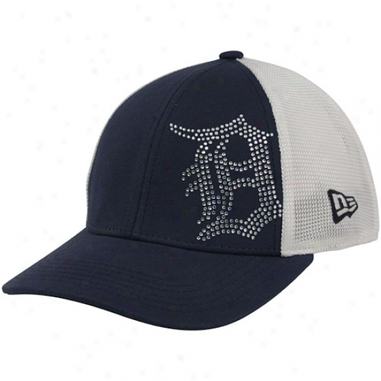 New Era Detroit Tigers Youth Girls Navy Blue-white Jersey Shimmer Mehs Back Adjustable Hat