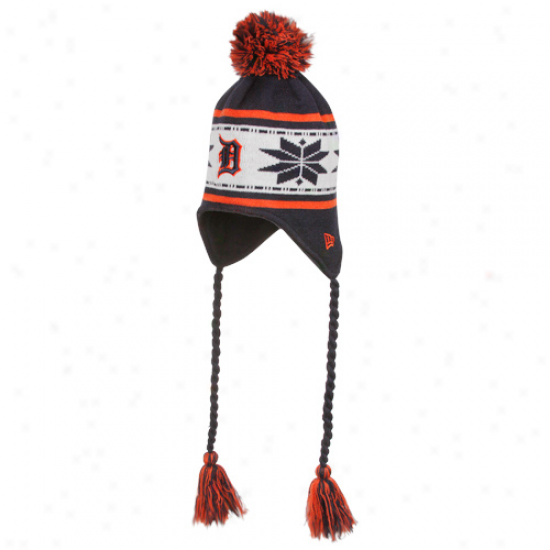 New Era Detroit Tigers Youth Navy Blue Stripedd Snowflake Tassel Beanie