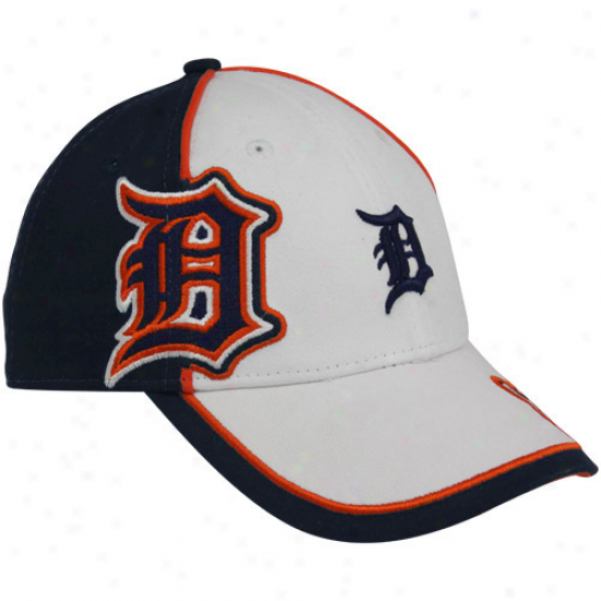 New Era Detroit Tigerw Youth White-navy Blue Wazbon Adjustable Hat