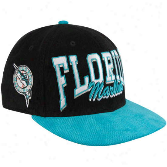 New Era Florida Marlins Black-aqua 9fifty Corduroy Snapbaci Adjustable Hat