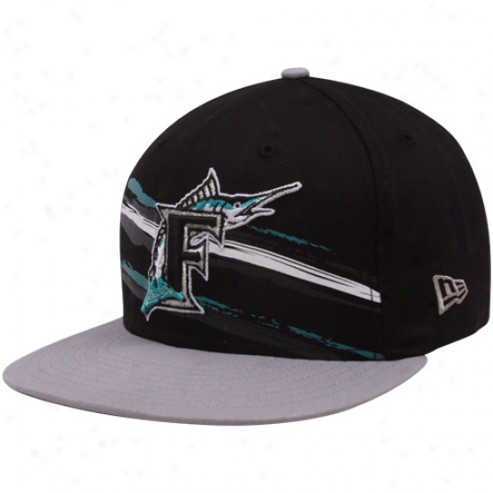 New Era Florida Marlins Black Cooperstkwn Fantabulous 9fifty Snapback Adjuxtable Hat