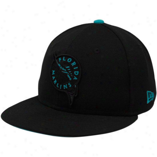 New Era Florida Marlins Black Cooperstown Tonal Pop 59fifty Fitted Hat