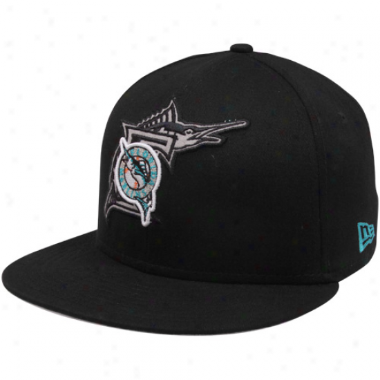 New Era Florida Marlins Black Cooperstown Two Fold 9fifty Snapback Adjustable Hat