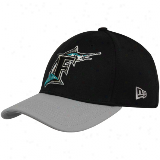 New Era Florida Marlins Black-gray Cooperstown Dyad 39thirty St5etch Fit Hat