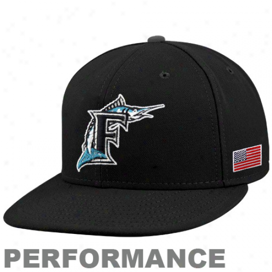 Recent Era Florida Marlins Black Onn-field 59fifty Cooperstown Usa Flag Fitted Performance Hat