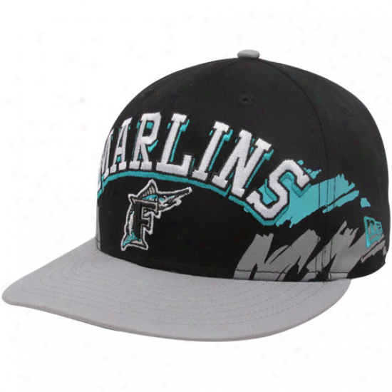 New Era Florida Marlins Black-silver Cooperstown Side Snapback 9fifty Adjustable Hat