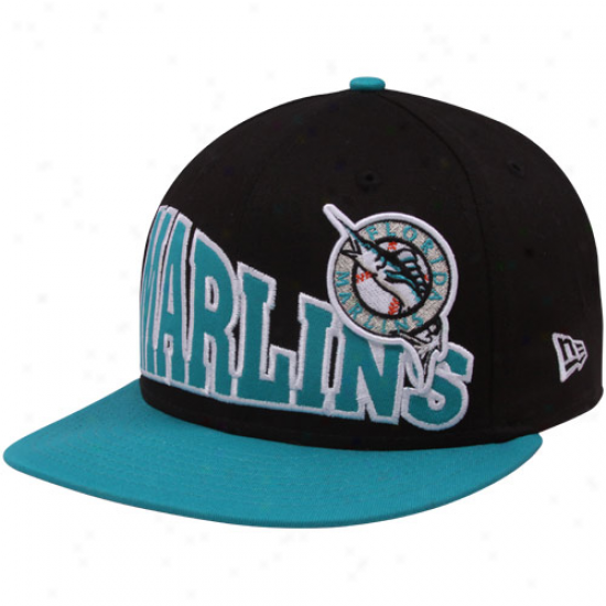 New Era Florida Marlins Black-teal Cooperstown Stoked Snapbaco Hat