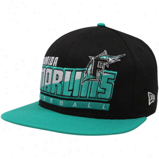 New Era Florida Marlins Black-teak Cooperstown Slice & Dice 9fifty Snapback Adjustable Hat