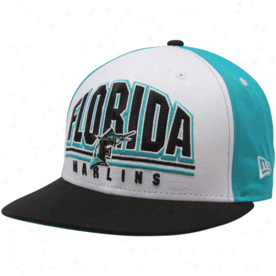 New Era Florida Marlins Teal-white Cooperstown Monolith 9fifty Snapback Adjustable Hat