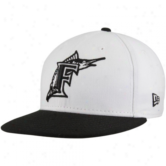 New Era Florida Marlins White-black Two-tone Cooperstown Basic 59fifty Fittd Hat