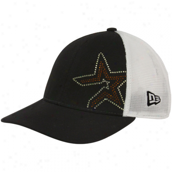 New Era Houston Astros Youth Girls Black Jersey Shlmmer Mesh Back Adjustable Hat