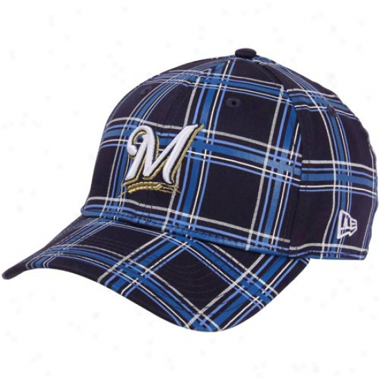 Unaccustomed Era Milwaukee Brewers 39thirty The Breaker Plaid Flex Qualified Hat - Navy Blue