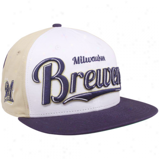 New Era Milwaukee Brewers Navy Blue-gold-white 9fifry Script-wheel Snapback Adjustable Hat