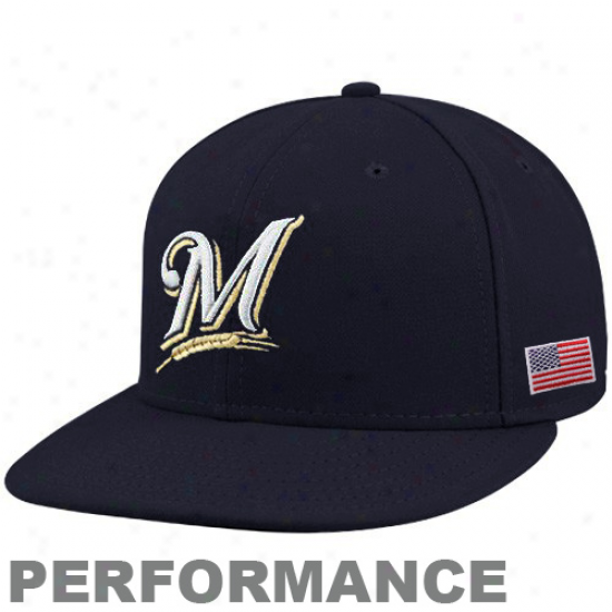 New Era Milwaukee Brewers Navy Blue On-field 59fifty Usa Flag Fitted Performance Hat