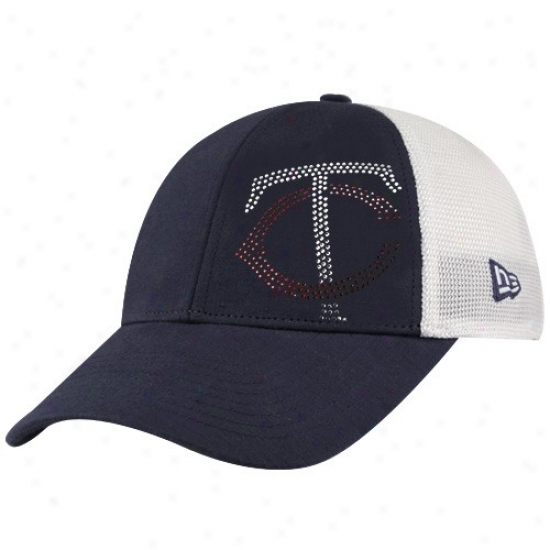 New Era Minnesota Twins Ladies Navy Blue-white Jersey Shimmer Rhinestone Mesh Back Adjustable Hat