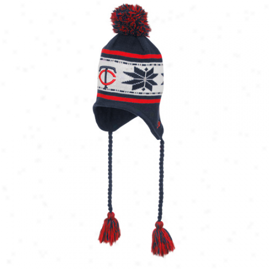 New Era Minnesota Twins Youth Navy Blue Striped Snowflake TasselB eanie