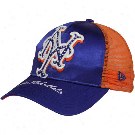 New Era New York Mets Ladies Royal Blue-orange Glamorous Mesh Back Adjustable Hat