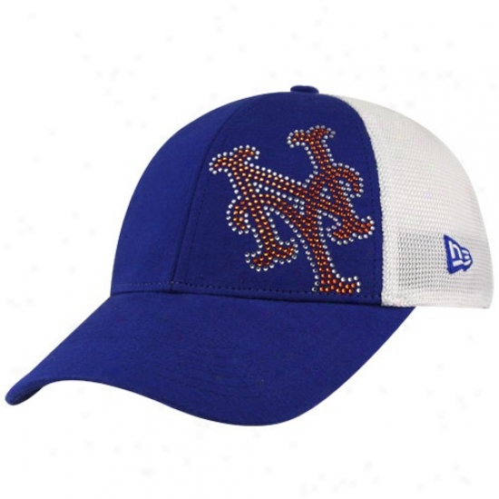 Unaccustomed Era New York Mets Ladies Royal Blue-white Jersey Glimmer Rhinestone Mesh Back Adjustable Hat