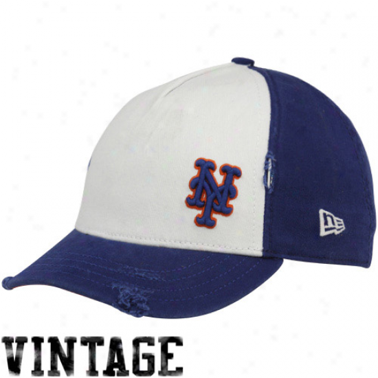 New Era New York Mets Ladies White-royal Blue Lid Adjustable Vintage Hat