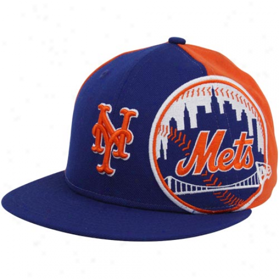 New Era New York Met Royal Blue-orange Side Snapback 9fifty Adjustable Hat