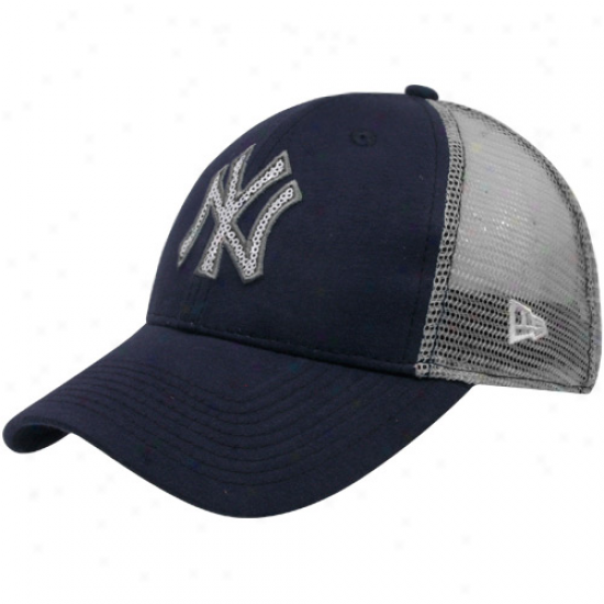 Unaccustomed Era New York Yanjees Ladies Navy Blue-grey C-quinn Mesh Back Adjuustable Hat