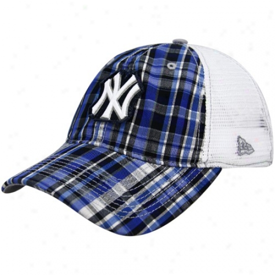 New Point of time New York Yankees White-plaid Trucker Adjustable Hat