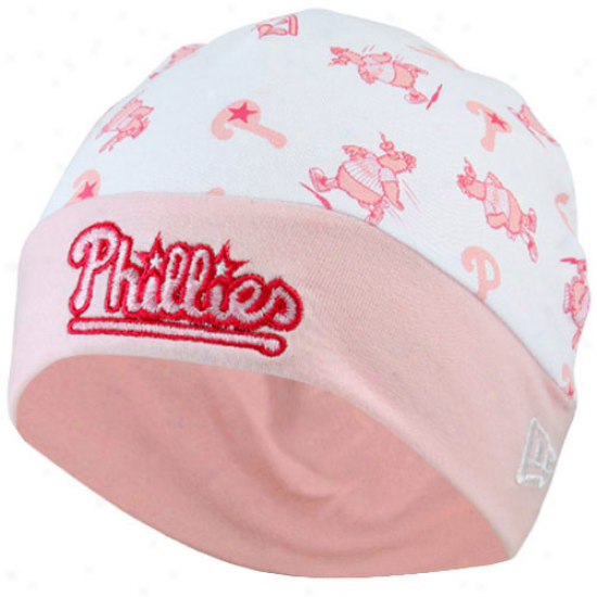 New Era Philadelphia Phillies Newborn Girls White-pink Reversible Knit Beanie