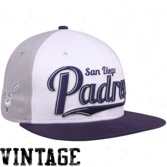 New Era San Diego Padrse White-navy Blue-gray 9fifty Script Wheel Snapback Adjustable Hat