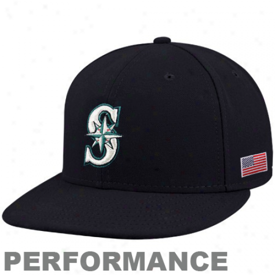 New Era Seattle Mariners Navy Blue On-field 59fifty Usa Flag Fitted Performancw Hat