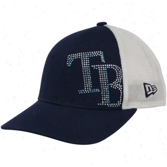 New Era Tampa Bay Rays Juvenility Girls Navy Blue-white Jersey Shimmer Mesh Back Adjustable Hat