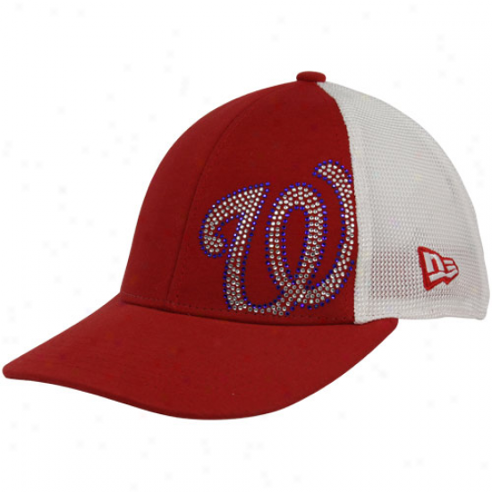 New Era Washington Nationals Youth Girls Red-white Jersey Shimmer Mesh Move Adjus5able Hat