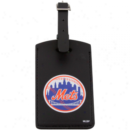 New York Mets Black Leather Printed Logo Bag Tag