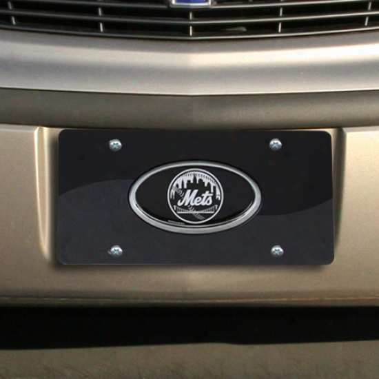 New York Mets Black Swirl Acrylic Permit Plate W/ Domed Emblem