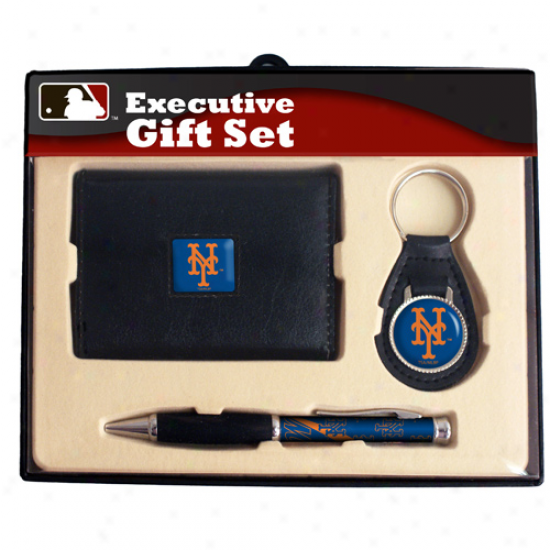 New York Mets Executive Walllet, Key Fob & Pen Gift Set