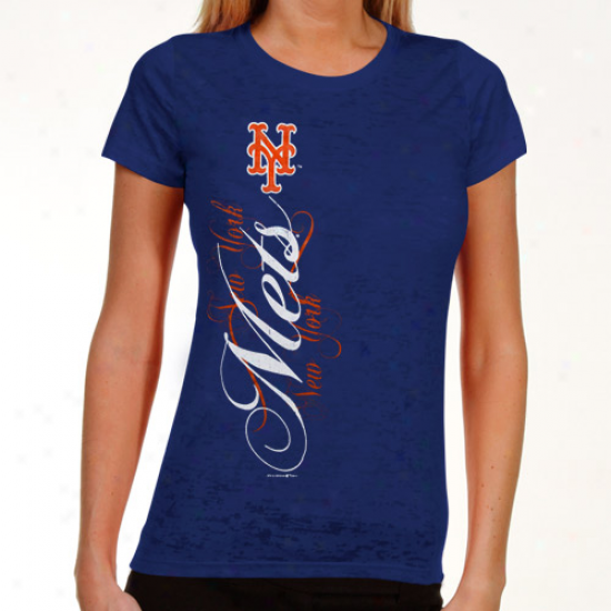 New York Mets Ladies Royal Blue Basic Sheer Burnout Premium Crew T-shirt