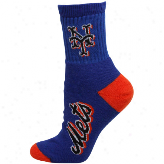 New York Mets Ladies Royal Blue-oragne Dual-color Team Logo Crew Socks