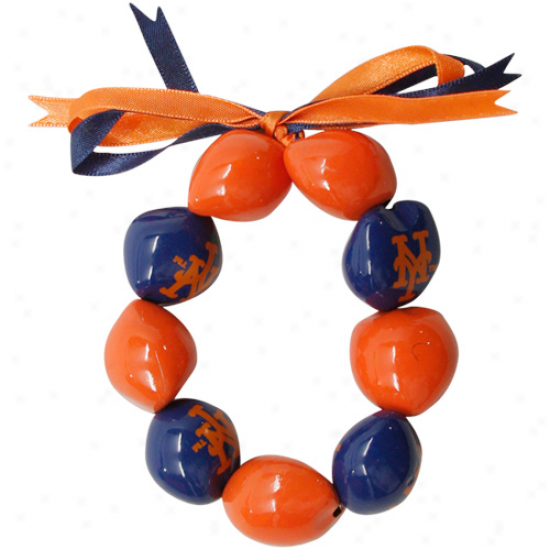 New York Mets Ladies Royal Blue-orange Kukui Beaded Bracelet