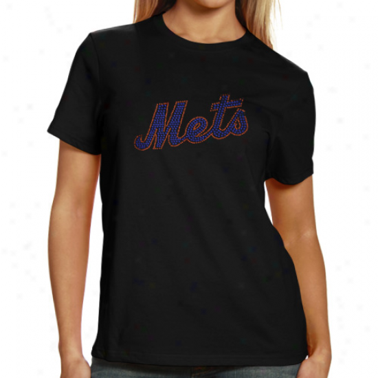 Just discovered York Mets Ladies Sequin Jersey Logo Premium T-shirt - Black