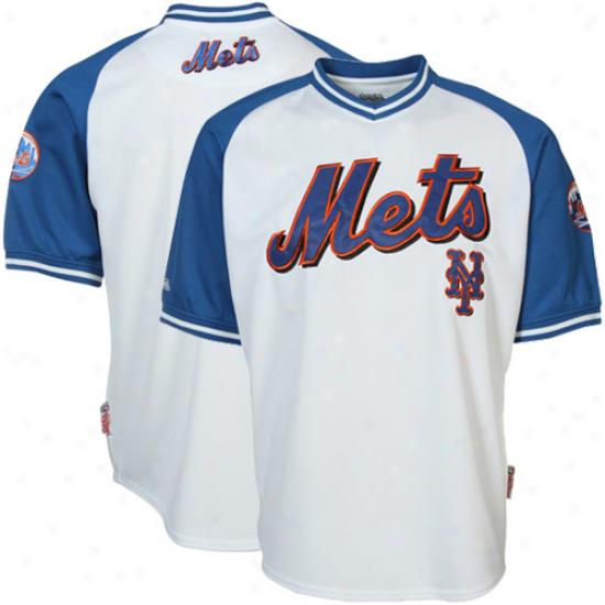 New York Mets Mesh Pullover V-neckJ ersey - White