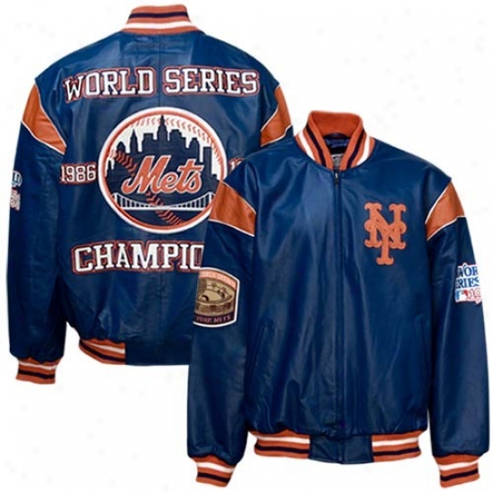 New York Mets Royal Blue Lrather World Series Champions Commemoragive Jacket