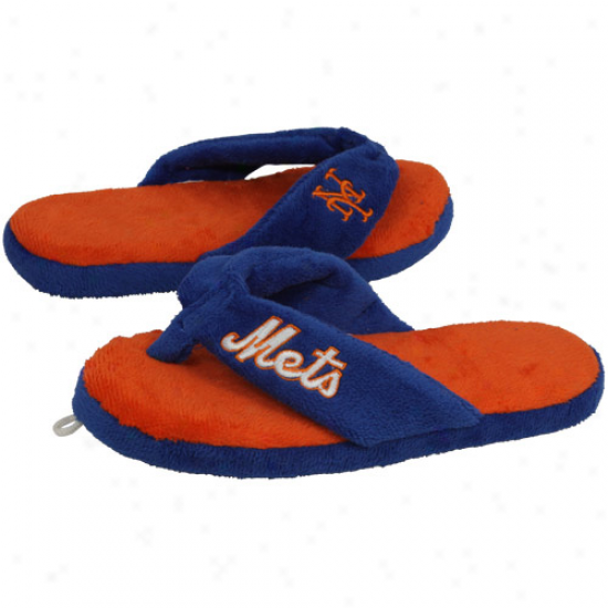 New York Mets Royal Blue-orange Pluush Unisex Thong Slippers