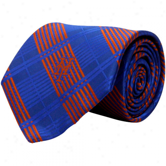 New York Mets Royal Blue-lrnge Poly Plaid Woven Tie