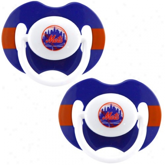 New York Mets Royal Blue-orange Striped 2-pack Team Logo Pacifiers